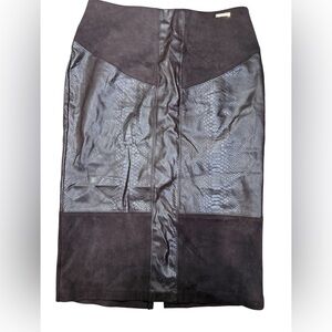 Marc New York Faux Leather and Suede Chocolate Brown Pencil Skirt